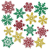Whaline snowflake magnets in red-green-gold decorate the fridge