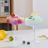 whatAmug iridescent ribbed coupe glasses ideal for elegant cocktails.