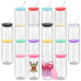 WHEATHUSK 16oz can-shaped glass cup with lid for easy grip and stylish serving.