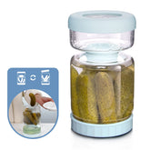 WhiteRhino Glass Pickle Jar with Strainer Flip showing 34oz capacity for easy brining