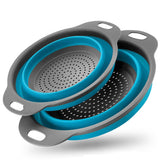 WHZHAOCAI collapsible colander two-pack blue, top view ideal for draining pasta and rinsing greens