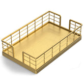 Wican guest towel holder tray in oak and iron with gold finish, ideal for bathroom organization