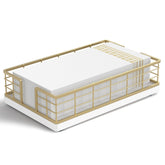 Wican guest towel holder on oak tray with gold and white finish for stylish bathroom organization