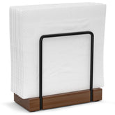 Wican napkin holder on dining table with bamboo-iron stand keeps napkins neatly accessible