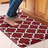 WISELIFE Cushioned anti-fatigue mat in red shown in a kitchen setup for comfort during cooking