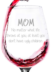 Wittsy Mom No Matter What wine glass in gift box, ideal for gifting