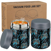 Wiwens 12oz two-pack insulated jars ready for school lunches, keeping meals warm.