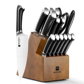 WIZEKA Crown Series knife block displaying premium blades for everyday prep.