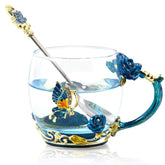 WOBOX Summer enamel tea mug with butterfly detail, perfect for outdoor tea moments