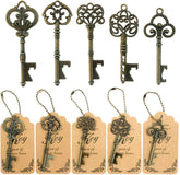 WODEGIFT 50pcs key bottle opener set with vintage bronze skeleton keys, ideal wedding favors.