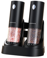WonMake electric salt pepper grinder base shown with charging dock for easy setup