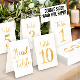 Woodamore gold table numbers 1-10 set for clear reception seating and stylish decor.