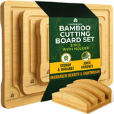 Woodenhouse bamboo cutting board set with holder on counter for organized prep