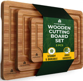 Woodenhouse bamboo cutting board set of 3 with thick surfaces for heavy-duty chopping