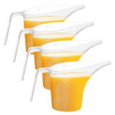 Woozettn 4-pack measuring cups with long spout for controlled pouring in kitchen prep.
