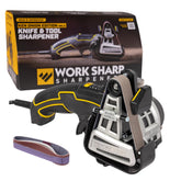 Work Sharp Ken Onion Knife Sharpener in use with a chef knife for precise edges.