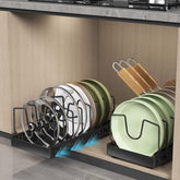 WOSHEN pot lid organizer under cabinet with pull-out access for easier cooking prep