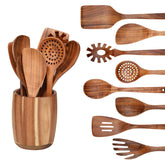 WOSPONFAN teak utensils set wooden spoons for durable everyday cooking