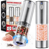WOWBOX electric grinder set with stainless steel finish for quick, even seasoning.