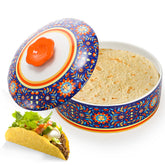 WRINGKIT ceramic tortilla warmer with lid, 8.5-inch capacity, ready to serve warm tortillas.