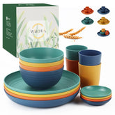 Wrova wheat straw plates 10inch: colorful, unbreakable dinnerware for kids' meals.