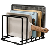 WUGEUSCH kitchen pan organizer side view with slim 1.3 in slots for secure storage