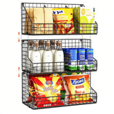 X-cosrack 3-tier stackable snack organizer mounted on wall keeps chips visible and accessible.