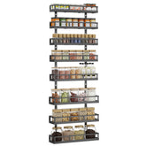 X-cosrack 8-tier adjustable spice rack wall-mounted keeps jars neatly organized.
