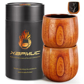 XBPMUC charred wooden whiskey glass close-up showing rich grain for enhanced bourbon aroma.