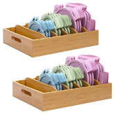 XiaoyuziTF bamboo lid holder two-pack, top view, neatly organized cabinet lids.
