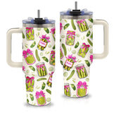 Xiiai 40oz pickle tumbler with handle and straw for on-the-go hydration