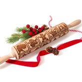 XINBADA 17-inch wooden rolling pin close-up with embossed pattern for crisp cookie impressions