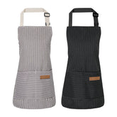 XLSXEXCL 2-pack stripes kids apron front view in black and grey for mess-prone tasks