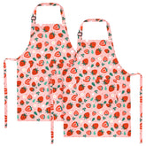 XLSXEXCL strawberry kids apron set front view; keeps kids clean during cooking and crafts.