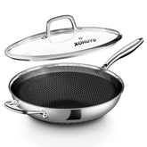 XOHUYD Wok Pan embossed-base boosts heat transfer for faster, even cooking.