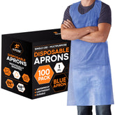 Xpose Safety blue disposable apron front view shows lightweight protection for cooking