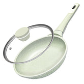 Xuanying 8 inch nonstick frying pan with lid on stove showing sleek finish and lid for omelettes