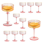 XUWAIDSGN 12-piece champagne glasses with pink glass and gilded rim for elegant toasts