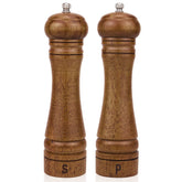 XWXO wood salt and pepper grinders in oak, 8 inch height, two-pack for stylish seasoning.