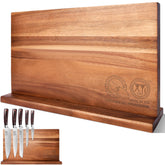 XYJ extra-large magnetic knife block on countertop provides neat, easy access for quick knife prep.