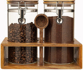 Yangbaga glass coffee container with wooden shelf for organized storage and easy access