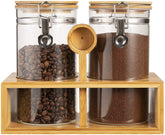Yangbaga two 45oz glass coffee storage canisters set on countertop for fresh beans