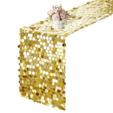 Yblut gold-sequin table runner 12x108 on dining table boosts festive elegance