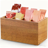YCXNBHH wooden drink packet organizer on countertop keeps packets tidy and within reach.