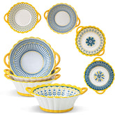 Yeacccng soup bowls with handles and ears for safe oven-to-table transfers.