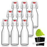 YEBODA 8oz swing-top bottle clear glass with airtight seal for fresh beverages.