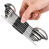 YellRin magnetic measuring spoons nest for space-saving storage.