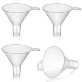 Yetene four-pack small plastic funnels with wide mouths for spill-free pouring