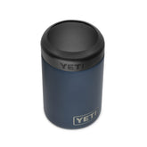 YETI Colster navy front view highlights durable steel and rugged finish for standard cans