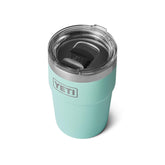 YETI Rambler 16 oz stackable cup front view showcasing space-saving design for home and camp.